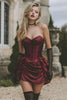 Laden Sie das Bild in den Galerie-Viewer, Bordeaux Satin Geraffte Trägerlos Kurze Korsett Party Kleid mit Rüschens