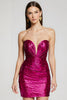 Laden Sie das Bild in den Galerie-Viewer, Glitzer Fuchsia Trägerlos Kurzes Ballkleid mit Pailletten