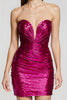 Laden Sie das Bild in den Galerie-Viewer, Glitzer Fuchsia Trägerlos Kurzes Ballkleid mit Pailletten