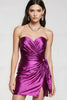 Laden Sie das Bild in den Galerie-Viewer, Lila Metallic Herz-Ausschnitt Kurzes Abiballkleid mit Schlitz