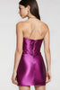 Laden Sie das Bild in den Galerie-Viewer, Lila Metallic Herz-Ausschnitt Kurzes Abiballkleid mit Schlitz