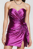 Laden Sie das Bild in den Galerie-Viewer, Lila Metallic Herz-Ausschnitt Kurzes Abiballkleid mit Schlitz