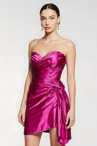 Fuchsia Enges Herz-Ausschnitt Geraffte Kurzes Abiballkleid