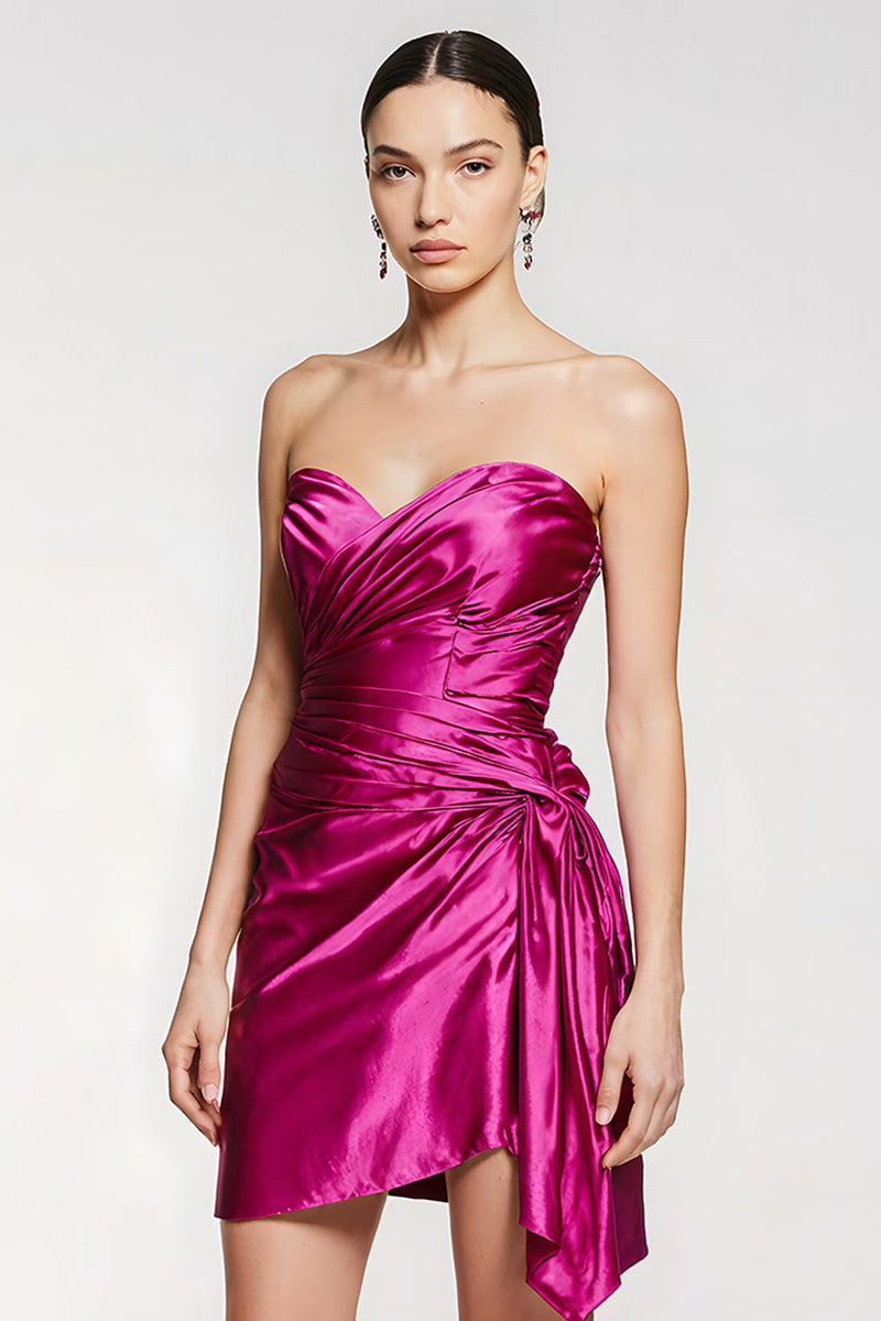 Laden Sie das Bild in den Galerie-Viewer, Fuchsia Enges Herz-Ausschnitt Geraffte Kurzes Abiballkleid