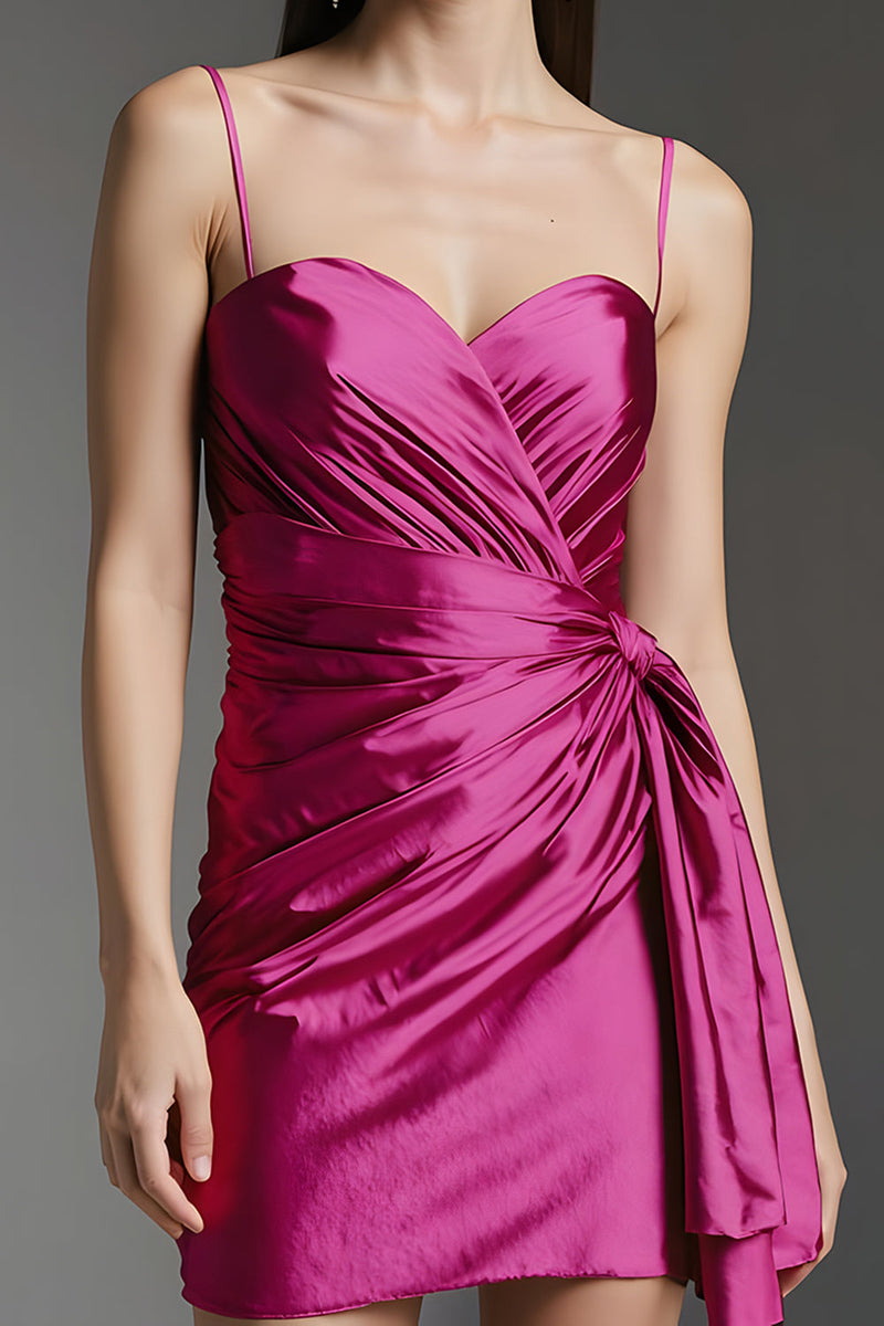 Laden Sie das Bild in den Galerie-Viewer, Fuchsia Enges Kurzes Abiballkleid mit Seitlicher Taillenschleife