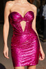 Laden Sie das Bild in den Galerie-Viewer, Glitzer Fuchsia Pailletten Enges Kurzes Abiballkleid