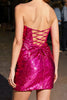Laden Sie das Bild in den Galerie-Viewer, Glitzer Fuchsia Pailletten Enges Kurzes Abiballkleid