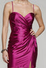 Laden Sie das Bild in den Galerie-Viewer, Fuchsia Spaghettiträger Enges Kurzes Abiballkleid mit Schlitz