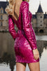 Laden Sie das Bild in den Galerie-Viewer, Glitzer Fuchsia Korsett Pailletten Kurzes Abiballkleid mit Ärmel