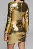 Laden Sie das Bild in den Galerie-Viewer, Glitzer Golden Pailletten V-Ausschnitt Kurzes Abiballkleid mit Ärmel