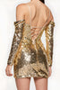Laden Sie das Bild in den Galerie-Viewer, Glitzer Golden Kalte Schulter Pailletten Kurzes Abiballkleid mit Ärmel