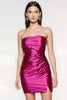Laden Sie das Bild in den Galerie-Viewer, Fuchsia Enges Trägerlos Kurzes Ballkleid mit Schlitz