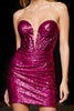 Laden Sie das Bild in den Galerie-Viewer, Glitzer Fuchsia Herz-Ausschnitt Kurzes Pailletten Ballkleid