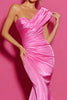 Laden Sie das Bild in den Galerie-Viewer, Einfaches Eine Schulter Pink Lange Meerjungfrau Ballkleid