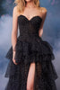 Laden Sie das Bild in den Galerie-Viewer, Schwarz und Weiß Punkt Herz-Ausschnitt Lange Ballkleid mit Schlitz