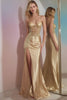 Laden Sie das Bild in den Galerie-Viewer, Glitter Golden Korsett Meerjungfrau Lange Ballkleid mit Schlitz