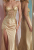 Laden Sie das Bild in den Galerie-Viewer, Glitter Golden Korsett Meerjungfrau Lange Ballkleid mit Schlitz