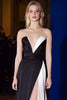 Laden Sie das Bild in den Galerie-Viewer, Trägerlos Patchwork Lange Schwarz und Weiß Kleid mit Schlitz