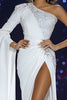 Laden Sie das Bild in den Galerie-Viewer, Glitter Weiß Meerjungfrau Perlen Lange Ballkleid mit Schlitz