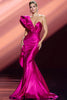 Laden Sie das Bild in den Galerie-Viewer, Fuchsia Eine Schulter Lange Meerjungfrau Ballkleid mit Rüschen