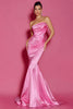 Laden Sie das Bild in den Galerie-Viewer, Einfaches Knallpink Trägerlos Lange Meerjungfrau Ballkleid