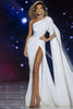 Laden Sie das Bild in den Galerie-Viewer, Glitter Weiß Eine Schulter Cut Out Lange Ballkleid mit Schlitz