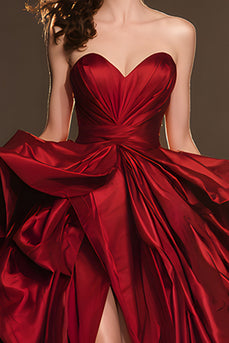 Dunkelrot Herz-Ausschnitt Rüschen Ballkleid Lange Ballkleid mit Schlitz