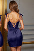 Laden Sie das Bild in den Galerie-Viewer, Marineblau Bodycon Keyhole Kurze Satin Party Kleid