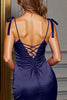 Laden Sie das Bild in den Galerie-Viewer, Marineblau Bodycon Keyhole Kurze Satin Party Kleid