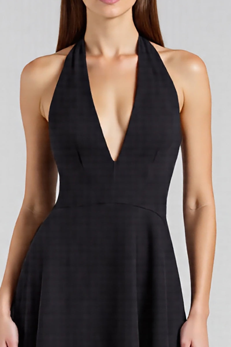 Laden Sie das Bild in den Galerie-Viewer, Satin A Linie Neckholder Rückenfreie Lange Schwarz Krawattenkleid