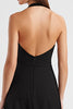 Laden Sie das Bild in den Galerie-Viewer, Satin A Linie Neckholder Rückenfreie Lange Schwarz Krawattenkleid