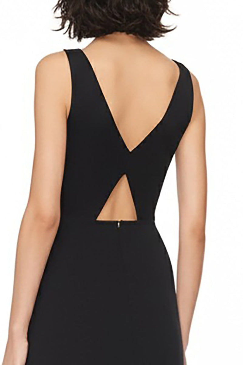 Laden Sie das Bild in den Galerie-Viewer, Satin Cut Out A Linie V Ausschnitt Lange Schwarz Krawattenkleid