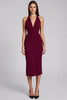 Laden Sie das Bild in den Galerie-Viewer, Schwarz Satin Bodycon Rückenfreie Midi Neckholder Cocktailkleid