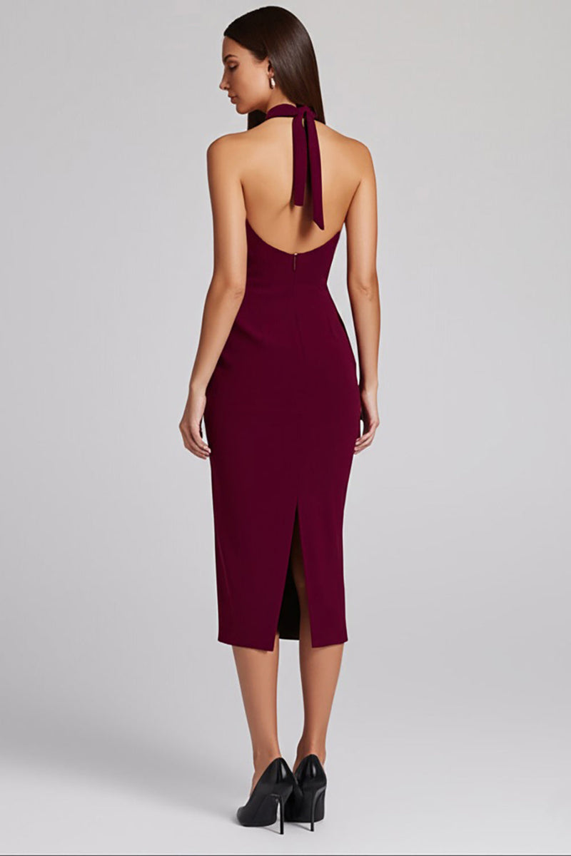 Laden Sie das Bild in den Galerie-Viewer, Schwarz Satin Bodycon Rückenfreie Midi Neckholder Cocktailkleid