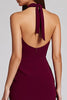 Laden Sie das Bild in den Galerie-Viewer, Schwarz Satin Bodycon Rückenfreie Midi Neckholder Cocktailkleid