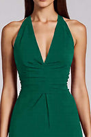 Laden Sie das Bild in den Galerie-Viewer, Schwarz Satin Bodycon Rückenfreie Midi Neckholder Cocktailkleid