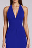 Laden Sie das Bild in den Galerie-Viewer, Schwarz Satin Bodycon Rückenfreie Midi Neckholder Cocktailkleid