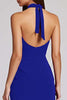Laden Sie das Bild in den Galerie-Viewer, Schwarz Satin Bodycon Rückenfreie Midi Neckholder Cocktailkleid