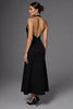 Laden Sie das Bild in den Galerie-Viewer, Neckholder Satin A Linie Rückenfreie Lange Schwarz Krawattenkleid