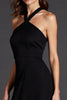 Laden Sie das Bild in den Galerie-Viewer, Schwarz Neckholder Satin A Linie Midi Formelle Kleid mit Schlitz