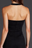 Laden Sie das Bild in den Galerie-Viewer, Schwarz Neckholder Satin A Linie Midi Formelle Kleid mit Schlitz