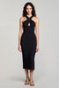 Laden Sie das Bild in den Galerie-Viewer, Schwarz Sheath Satin Neckholder Schlüsselloch Midi Formelle