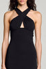 Laden Sie das Bild in den Galerie-Viewer, Schwarz Sheath Satin Neckholder Schlüsselloch Midi Formelle