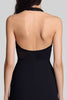 Laden Sie das Bild in den Galerie-Viewer, Schwarz Sheath Satin Neckholder Schlüsselloch Midi Formelle