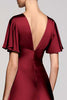 Laden Sie das Bild in den Galerie-Viewer, Schwarz A Linie V Ausschnitt Midi Satin Formelle Kleid mit Rüschen