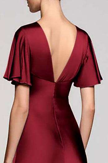 Schwarz A Linie V Ausschnitt Midi Satin Formelle Kleid mit Rüschen