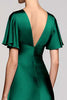 Laden Sie das Bild in den Galerie-Viewer, Schwarz A Linie V Ausschnitt Midi Satin Formelle Kleid mit Rüschen