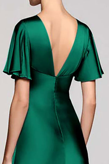 Schwarz A Linie V Ausschnitt Midi Satin Formelle Kleid mit Rüschen