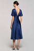Laden Sie das Bild in den Galerie-Viewer, Schwarz A Linie V Ausschnitt Midi Satin Formelle Kleid mit Rüschen