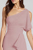 Laden Sie das Bild in den Galerie-Viewer, Elfenbein Eine Schulter Satin Midi Formelle Kleid mit Rüschen